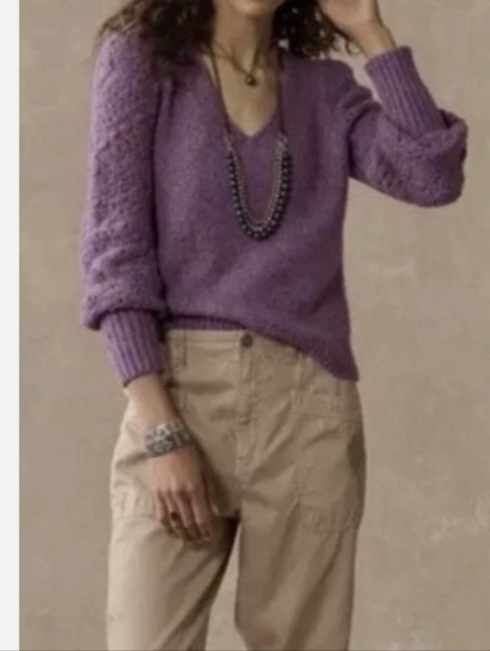 Sundance Yessica Sweater Open Knit Sleeve Women Purple XL Quiet Luxury Preppy - Picture 15 of 16